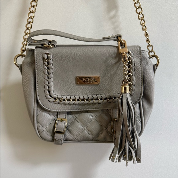 BCBG Handbags - BCBG Gray Crossbody Bag with Gold Chain